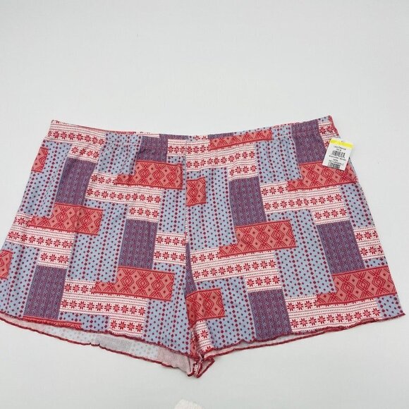 BP Womens Plus Size 3X Snowflake Print Brushed Knit Sleep Shorts Red/Blue 082 - Picture 1 of 6